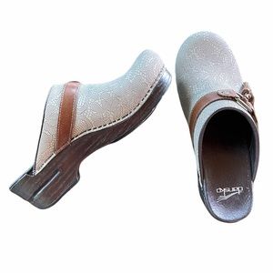 Dansko Beige Brown Clog with Tassels Leather Slip On